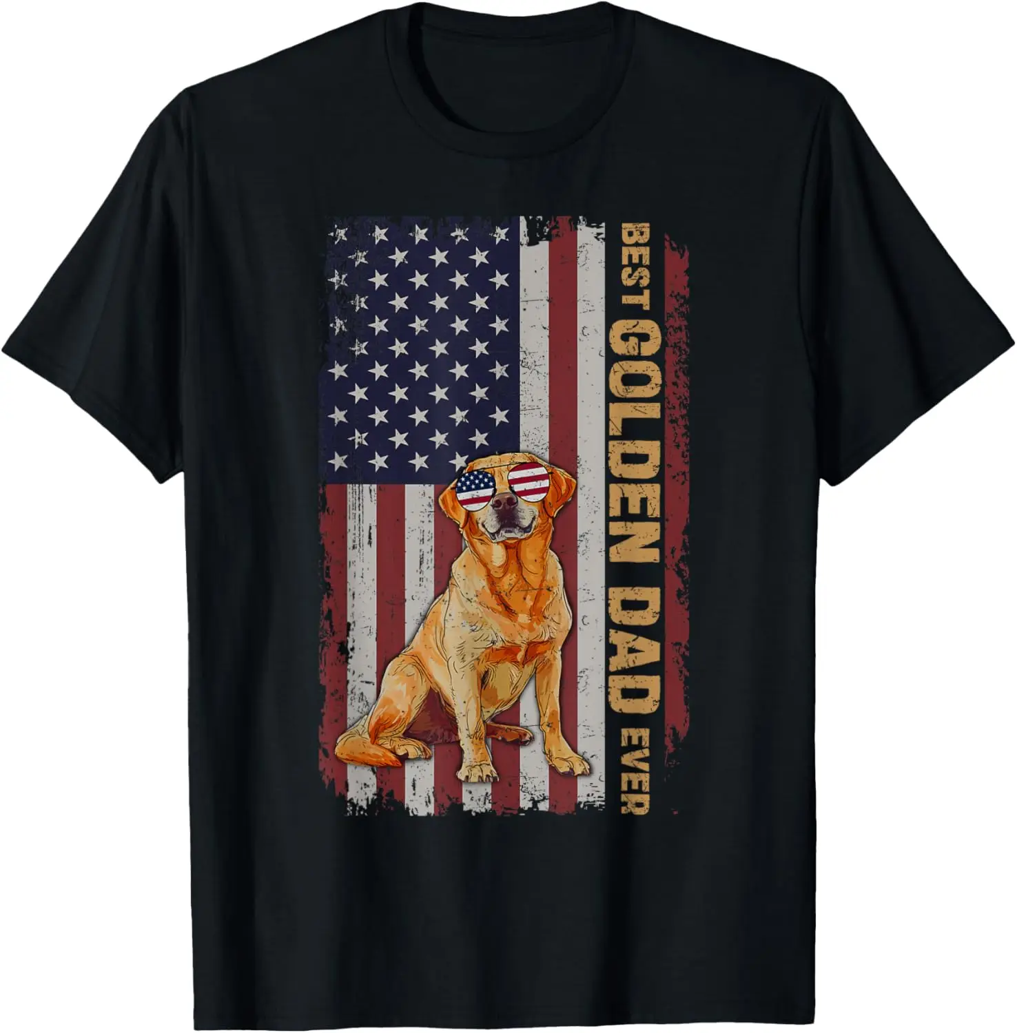 

Best Golden Retriever Dad Ever Retro America Flag Daddy Gift T-Shirt