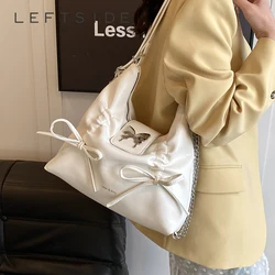 LEFTSIDE Bow Pu Leather Flap Bags For Women 2024 New Trend Females Large Crossbody Bag Chain Shoulder Bag Handbags And Purses