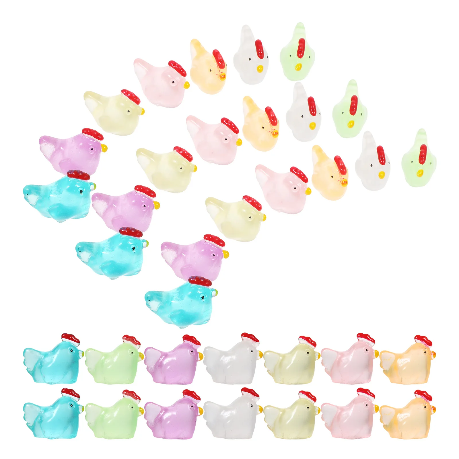 48pcs Night Glow Chicken Decor Mini Luminous Resin Chick Figure For Diy Garden Moss Landscape Craft Ornament, Glow In Dark