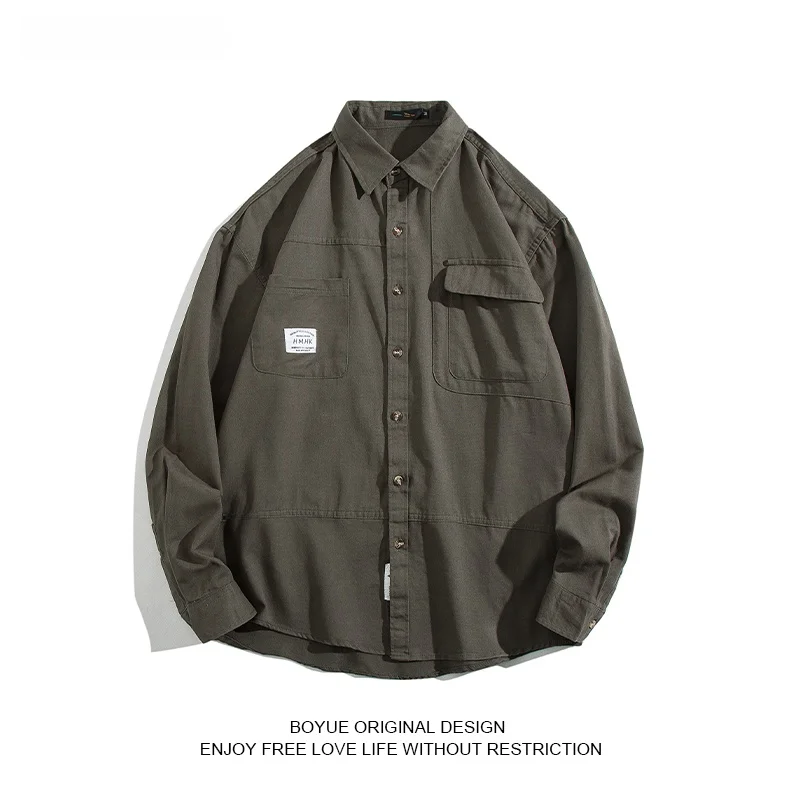 

Boyue Pure Cotton Work irt Men's Loose Spring Autumn Sle Japanese Casual Ins irt Cool Haome Youth ular Long Sve