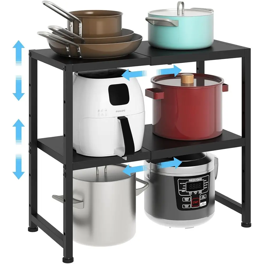 

Разборная 2-уровневая металлическая полка-стеллаж, грузоподъемность 68 кг, регулируемая, для кухни и хранения