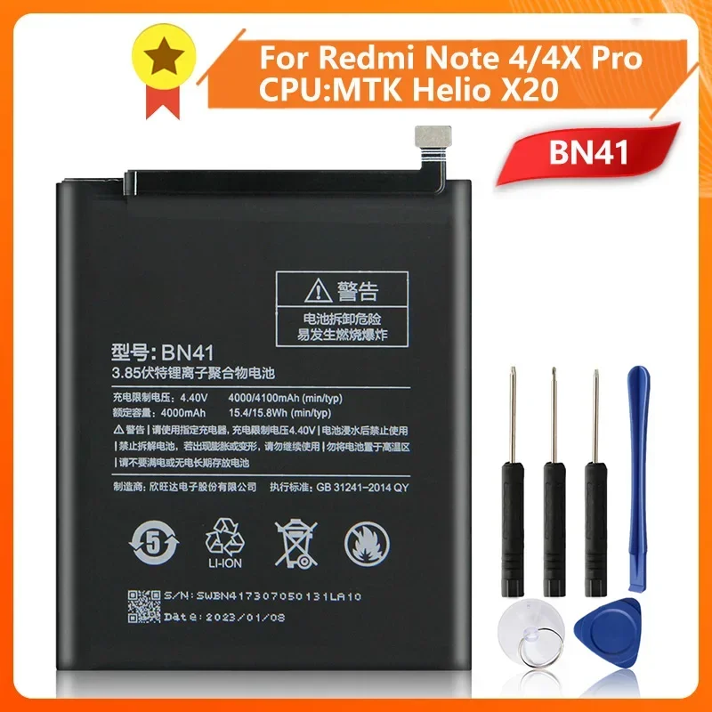 

Production in 2024 Phone Battery BN41 For Xiaomi Redmi Note 4 Hongmi Note4 Redrice Note 4X High-end Redmi Note 4 Pro 4100mAh