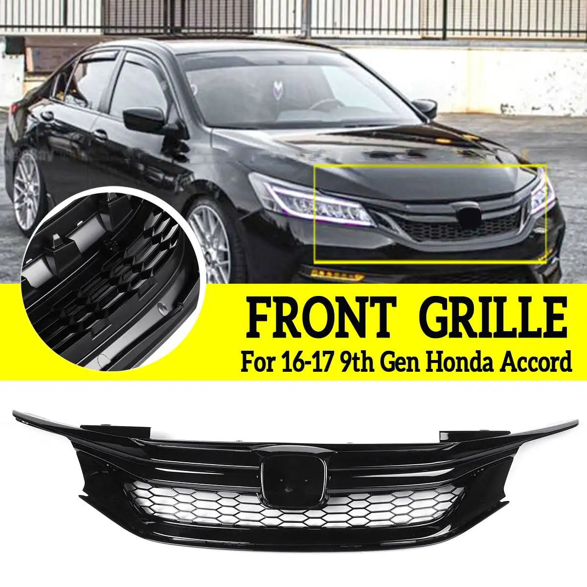 Front Grille Front Bumper Hood High Quality ABS Car Styling Grille Replacement For Honda Accord 16-17 9th Gen Auto Accessories