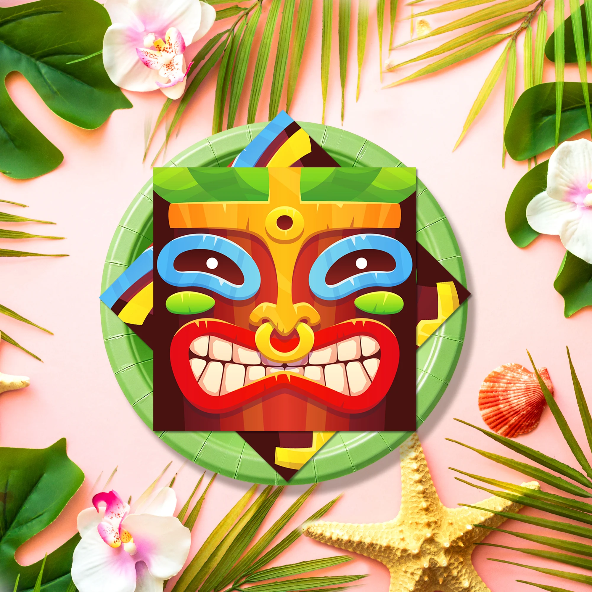 20/40/60pcs ‌Hawaii Tiki Mask‌ Napkins for Birthday Party,Dinner Paper Table Decor For Birthday Wedding Decor Party Supplies