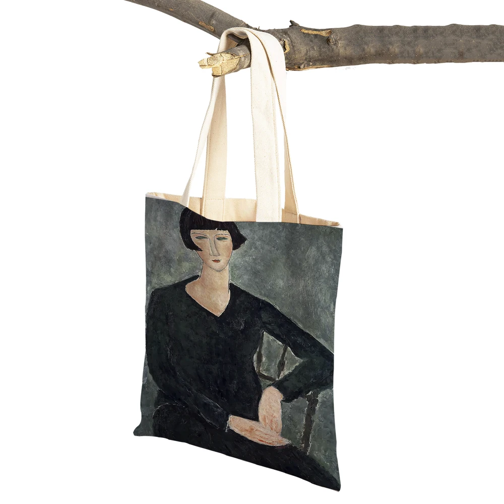 Watercolor Woman Nude Chair Door Abstract Nordic Lady Shopping Bag Supermarket Travel Tote Handbag Casual Canvas Shopper Bags