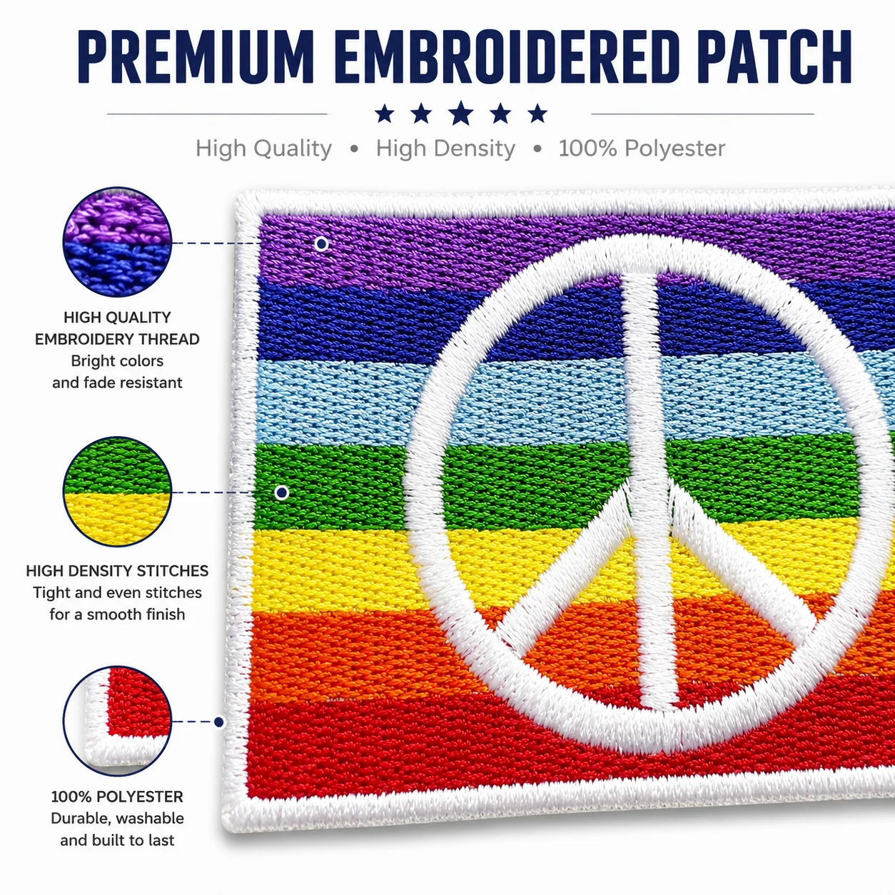 Peace & Pride Flag Embroidered Patch Funny Label Badge Decoration Applique Hook and Loop for Clothes Backpacks Hats & Everything