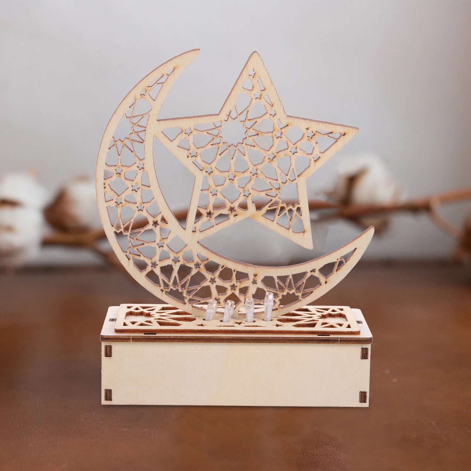 ضوء القمر الخشبي رمضان مبارك عيد الديكور الإسلامي مصباح نجمة غرفة نوم المنزل هدية احتفالية ديكور رمضان #1