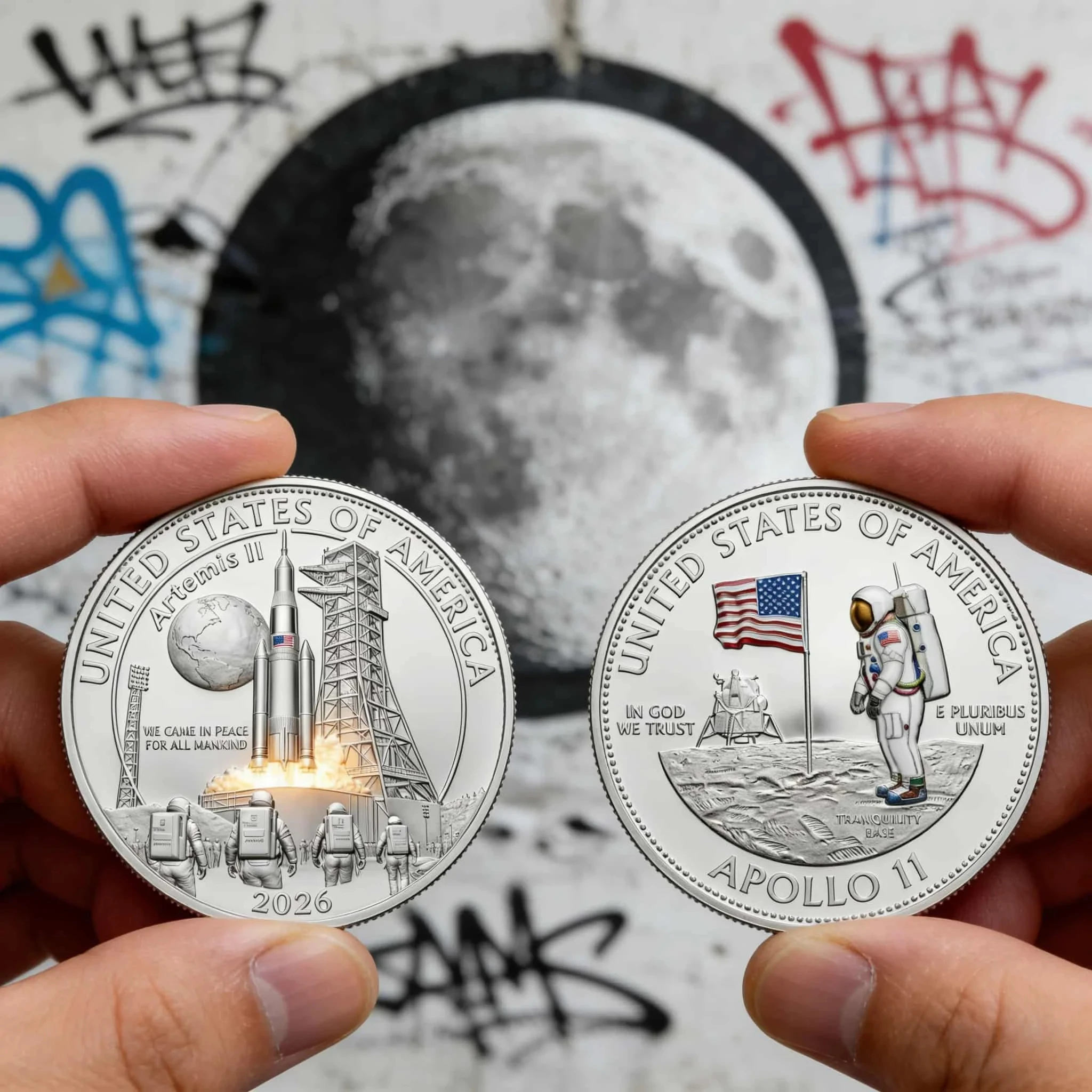 Hot 2026 Artemis II Apollo 11 Moon Landing Commemorative Coin NASA Space Exploration 3D Metal Collectible Souvenir Gift