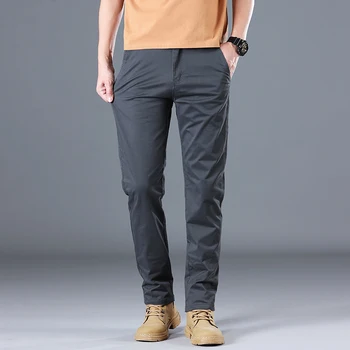 2024 Men's High Quality Pure Cotton Classic Solid Color Casual Pants Business Stretch Cotton Slim Straight Brand Trousers Male 2