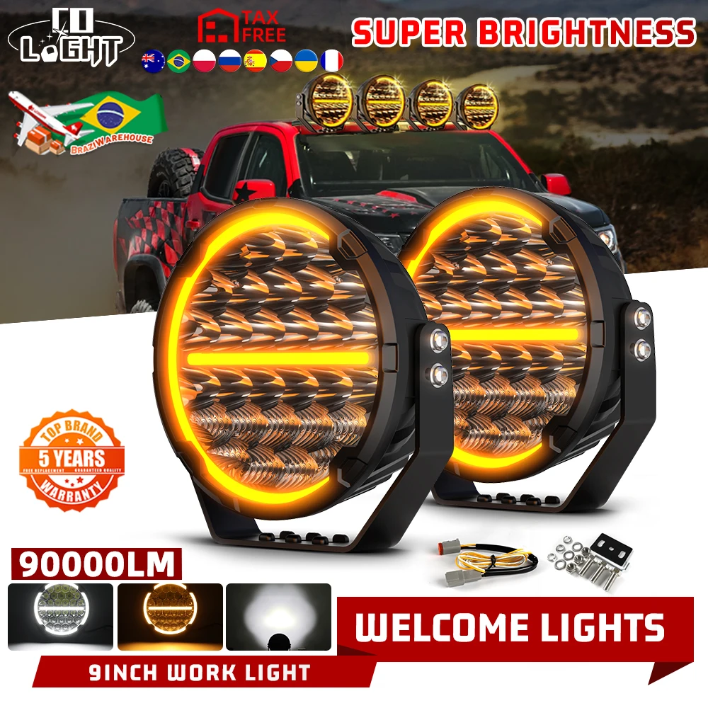 CO LIGHT 9 Inch LED Round Driving Light 90000 Lumens Waterproof Offroad Lights DRL Spot Lights Bar Led Work Lights for Trucks