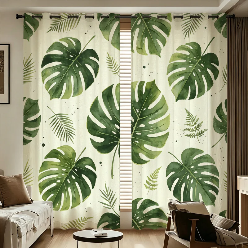 2Pcs Microfiber Curtain Set,Machine Washable,Multi-Sizes,Easy Hanging & Installation,85% Light Blocking,Fern Leaves Print