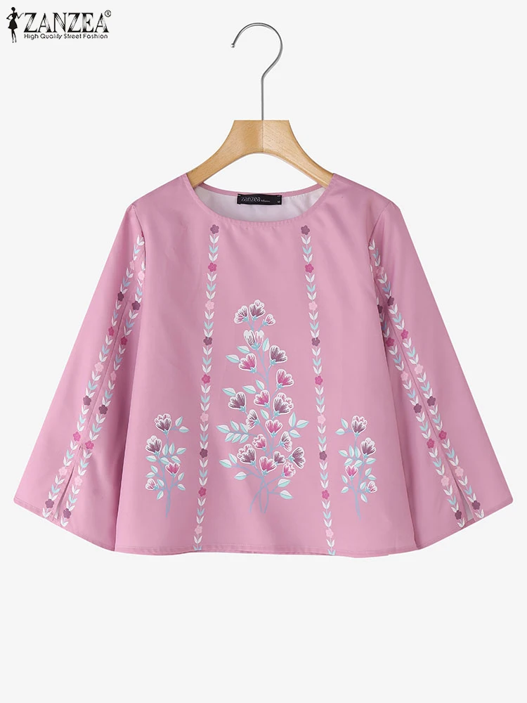 

Women Blouse Summer Spring 3/4 Sleeve Floral Print Tops ZANZEA Fashion O Neck Tee Casual Female Blusas Streetwear Tunic S-3XL