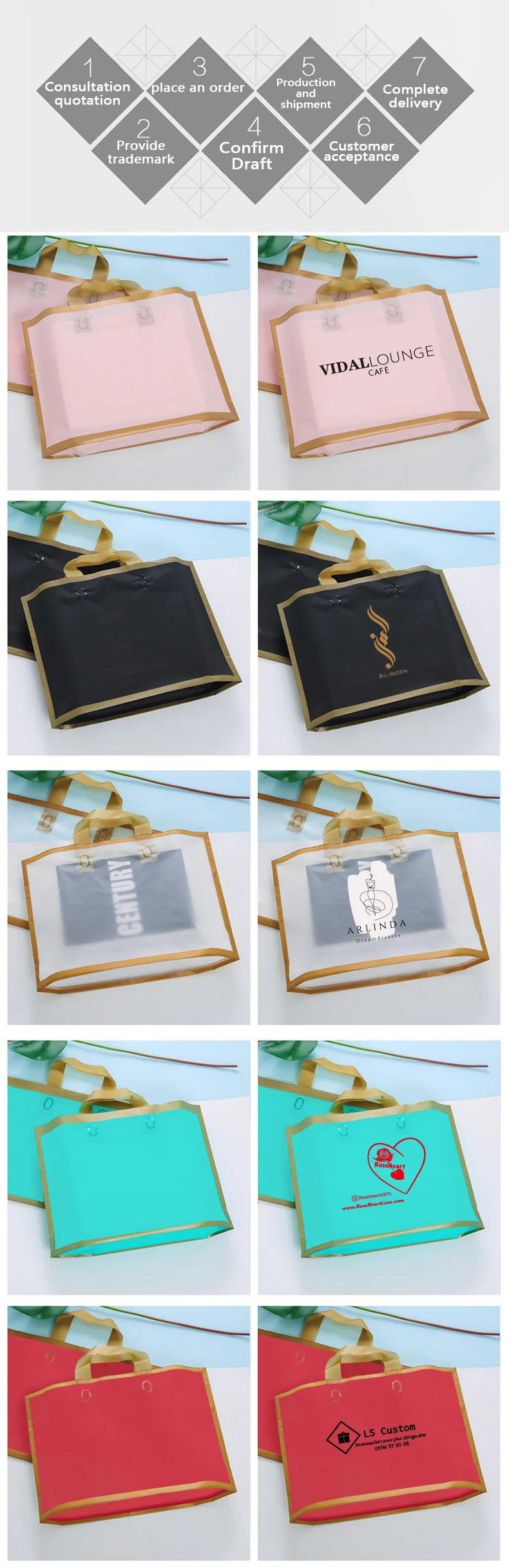 50 Stück Individuelle Matte Geschenktüten für Hochzeiten, Partys, Festivals, Events, Ausstellungen, Einkaufstaschen, Kleidungsverpackungstaschen mit Logodruck – Detail 3