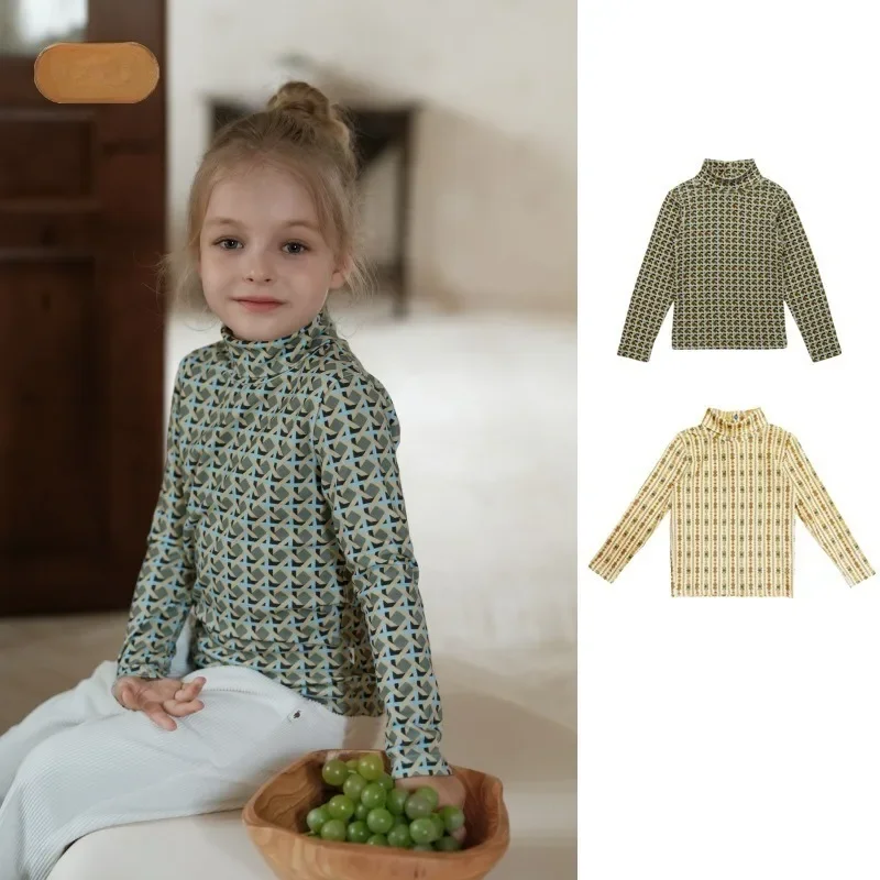 Autumn Girls Long Sleeved T-shirts Garter High Collar Children's T-shirt Baby Tops  Bottom Shirt  Baby Base Shirt  Girl Tees