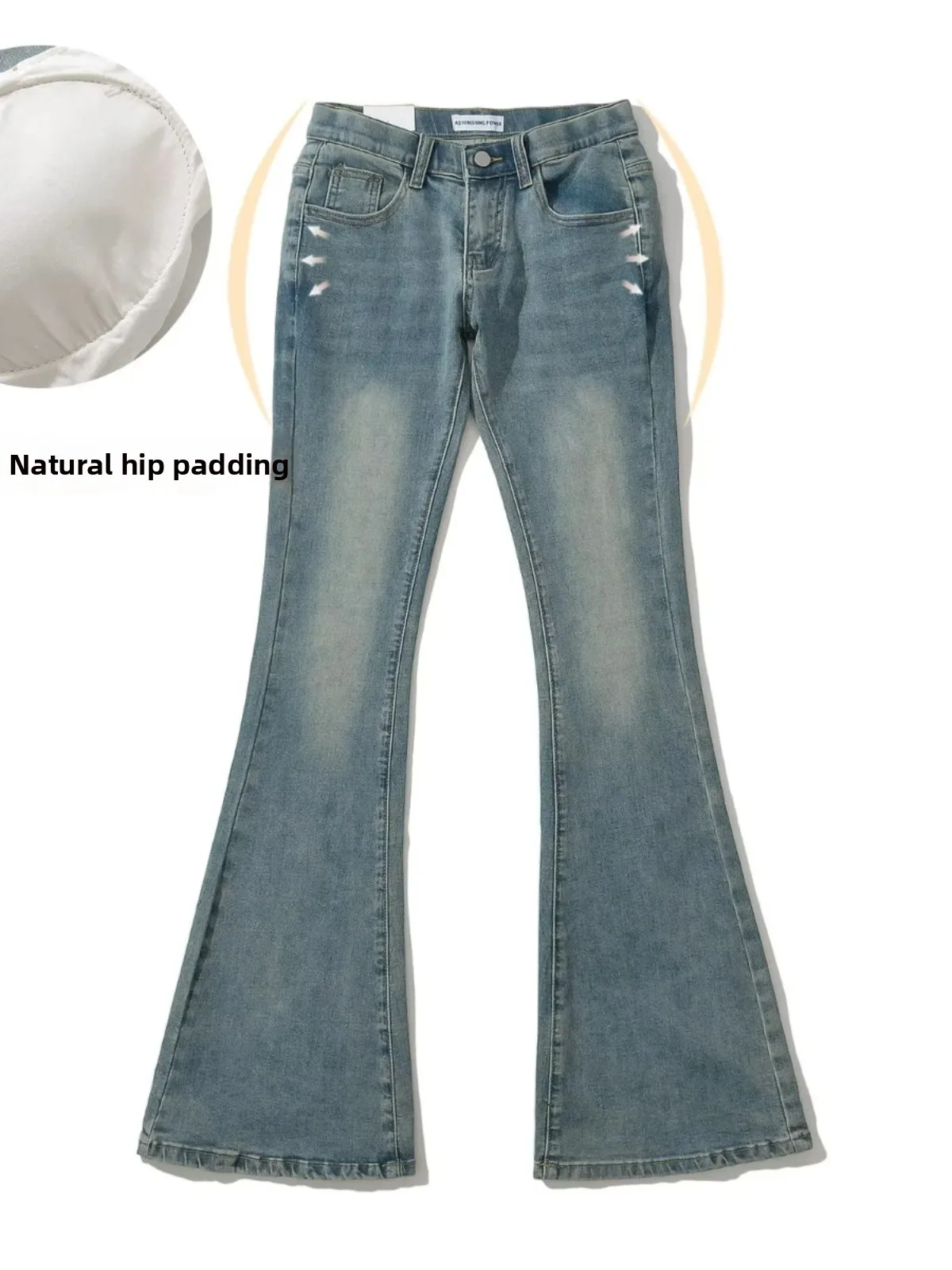 Fall New Style Spicy Girl with Built-In Hip Pad Slimming Micro Flared Jeans Women's Washed out White Long Pants