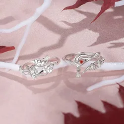 Anime Tian Guan Ci Fu Rings For Lovers Red White Crystal Flower Heaven Official's Blessing Opening Rings Jewelry Valentine's Day