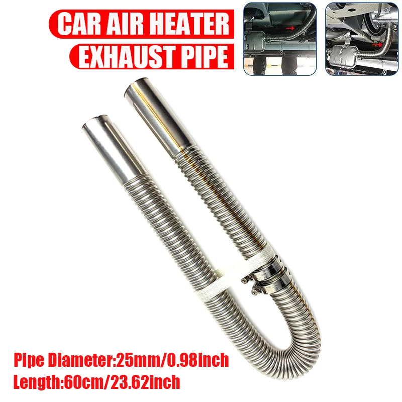 

Выхлопная труба из нержавеющей стали 60 см/23,62 дюйма для дизельного отопителя автомобиля, с 2 хомутами, для подключения к топливному баку