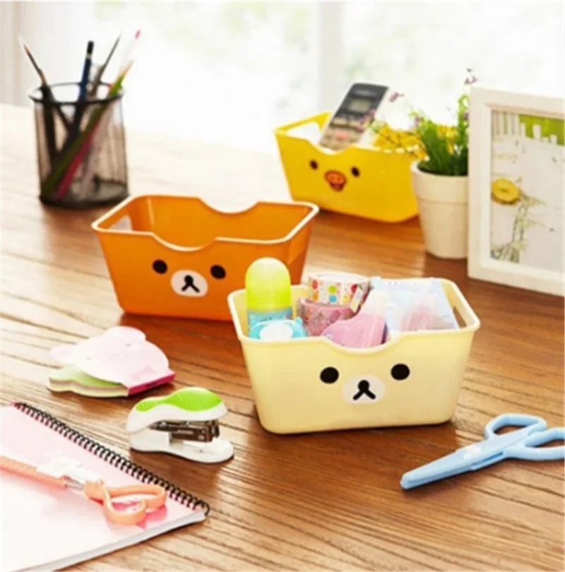 New 1PC Mini Cartoon Plastic Storage Box Storage Container Desktop Cosmetic Storage Basket Home Office Organizer Box