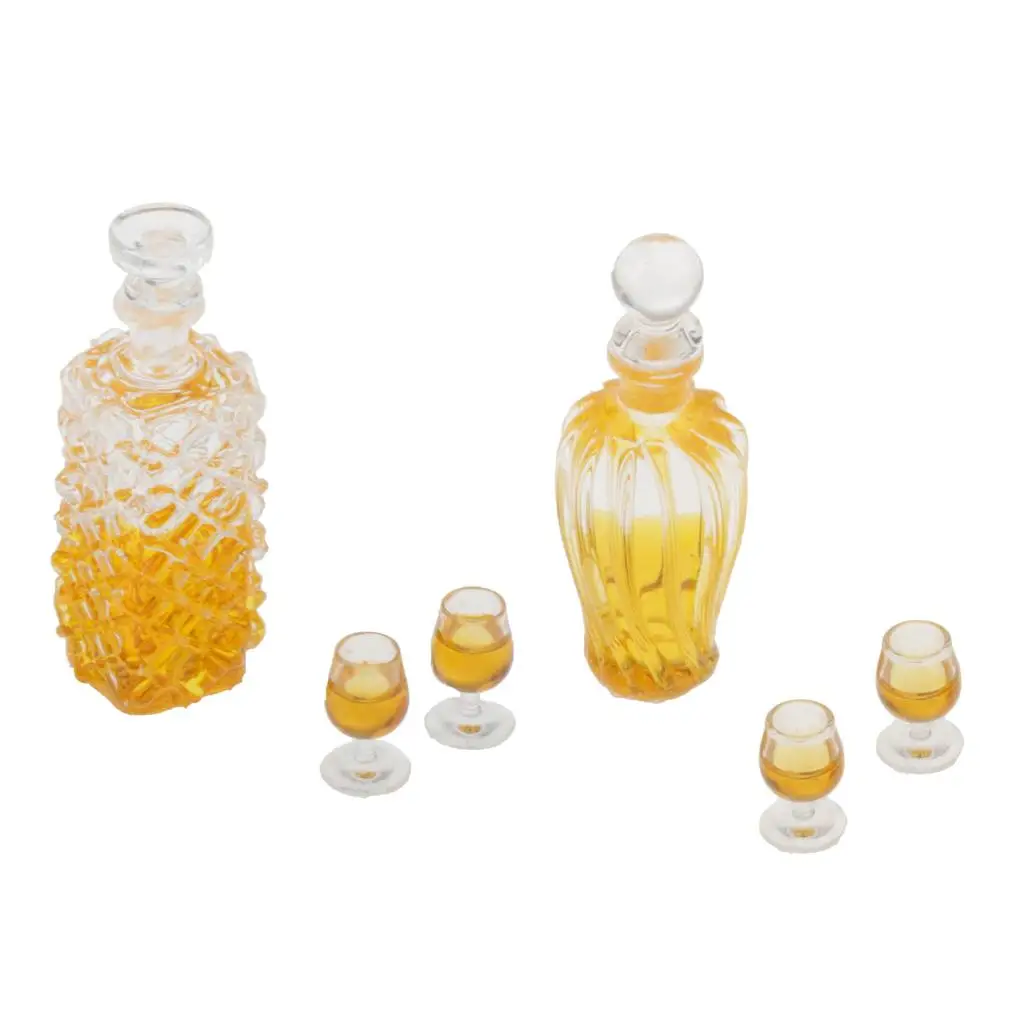 Dollhouse Miniature Wine Bottles and Cups 1 12 Scale Plastic Toy Set for Miniature Kitchen Tableware