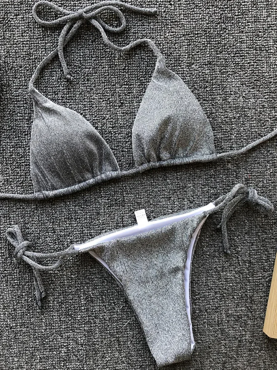 Maillot de bain deux pièces pour femmes, bikini sexy, micro brillant, bling, soutien-gorge push up, style brésilien, pour la plage, 2025