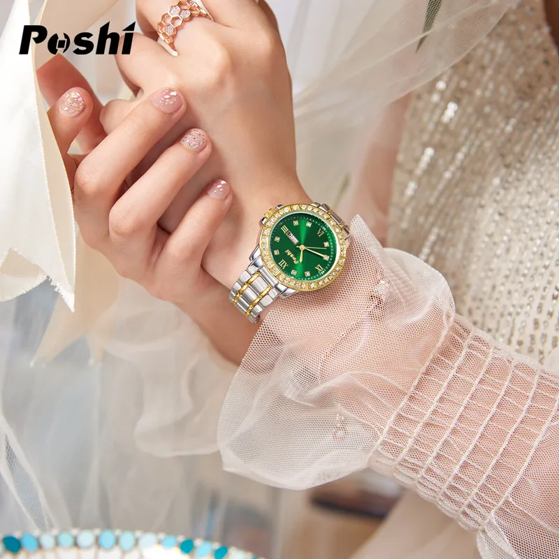 POSHI 944 Women\'s Watch Original Design Quartz Movement Wristwatch Fashion Luxury Casual Bracelet with Date Week Gift Box