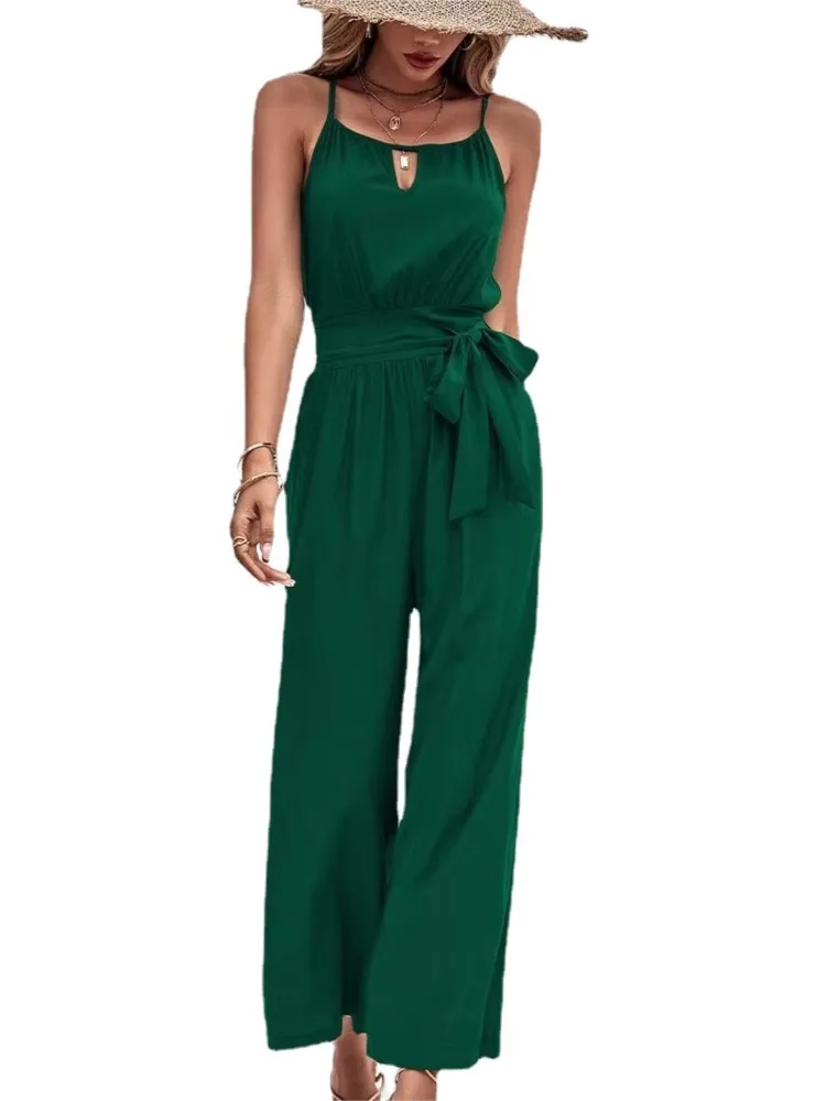 Summer Solid Women New Jumpsuit Fashion Elegant Sexy Spaghetti Strap Casual Jumpsuits 2024