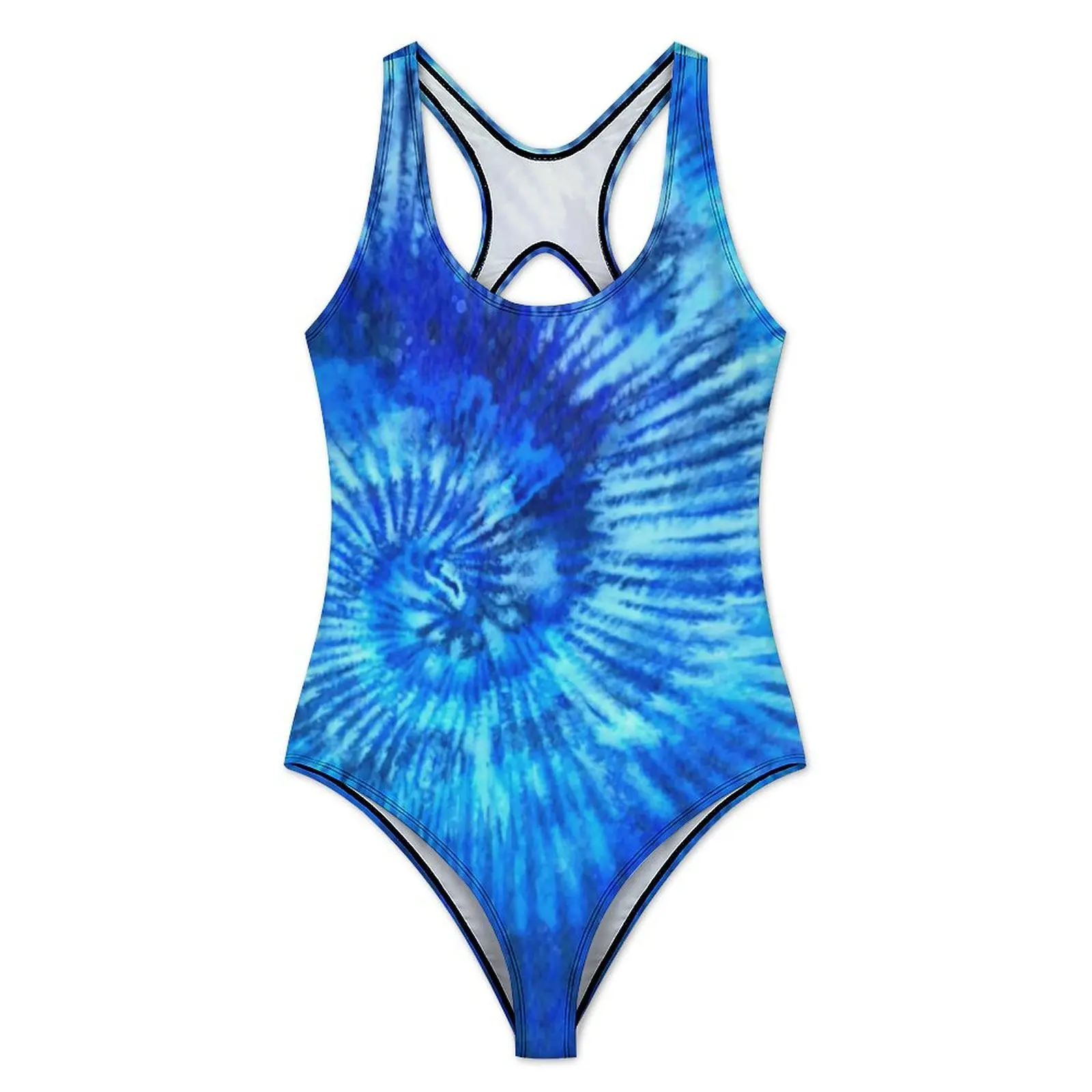 Hippie Tie Dye Swimsuit Blue Modern Art Swimwear One-Piece Fitness Swimsuits High Cut Bathing Suit Women Push Up Sexy Beach Wear