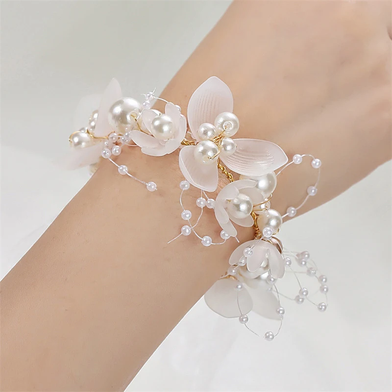 Brautjungfern Handgelenk Blumen elegante Perlen Perlen Armband schöne Hand Blume Corsage Dekor Foto Requisiten Hochzeits feier Zubehör