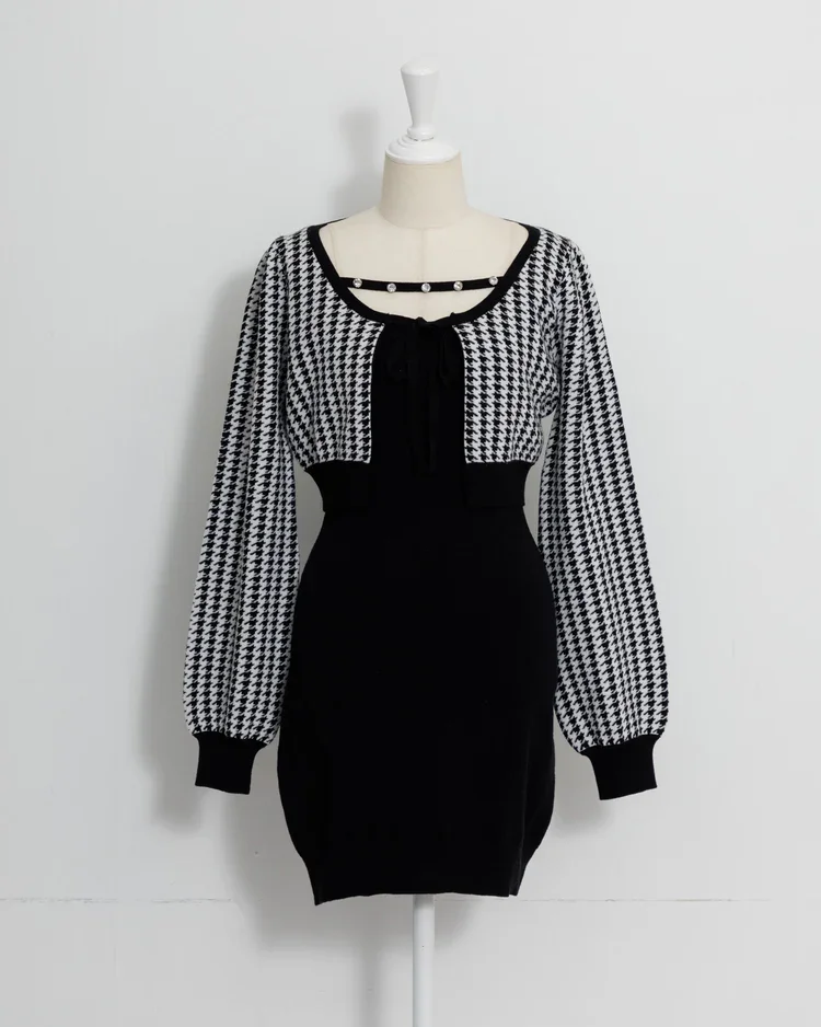 Vestido cárdigan de punto dulce japonés para niña, conjunto de 2 piezas, conjunto de vestido de punto elegante adelgazante para primavera y otoño