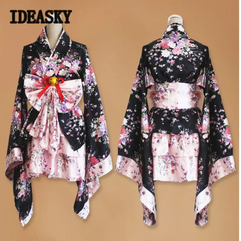 Kurzes Anime Cosplay japanischer Kimono Lolita Kostüm rote Frauen sexy Gothic Halloween Kostüme für Frauen Kleid plus Größe js2933