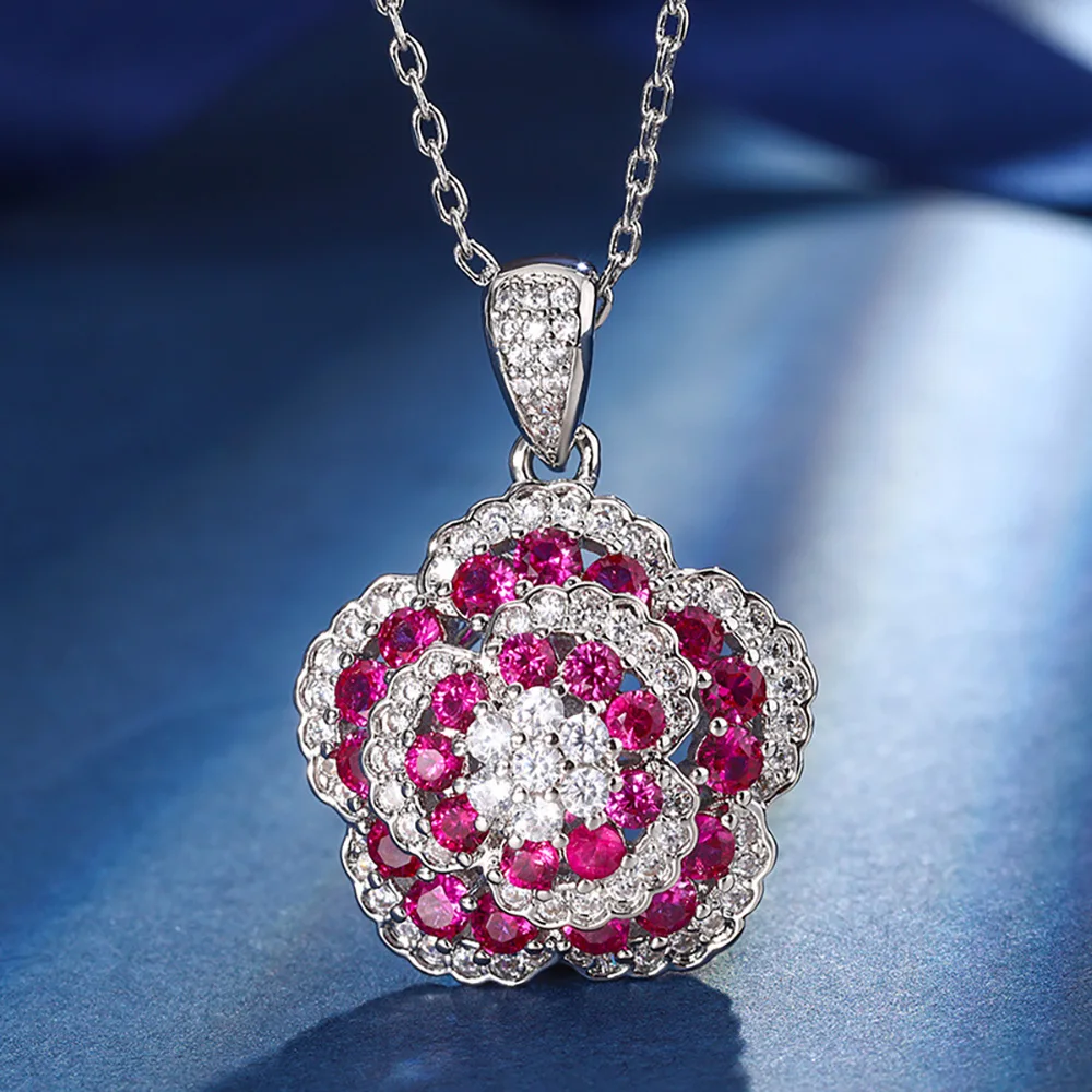 Vintage Ruby Gemstone Necklace Pendant Rings Earrings Wedding Party Fine Rose Jewelry Sets for Women Accessories Birtyday Gift