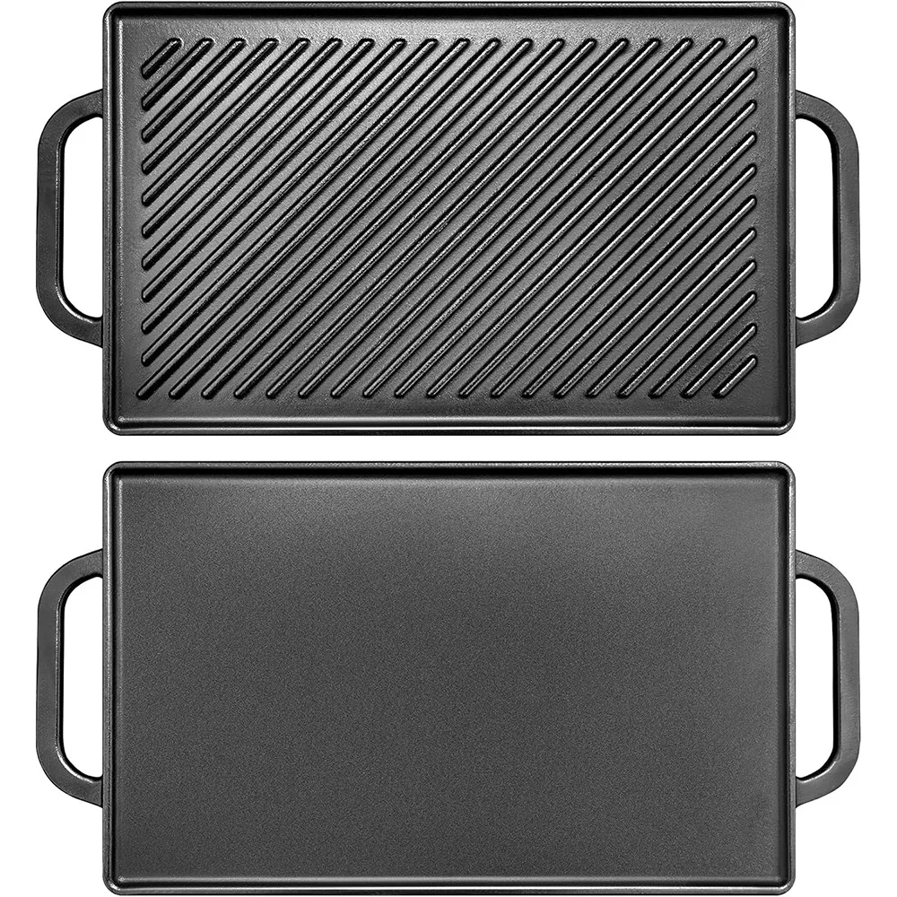 Easy‑to‑Clean Non‑Stick Double‑Sided Cast‑Iron Steak Grill Pan For Gas Stove & Oven Cooking Use