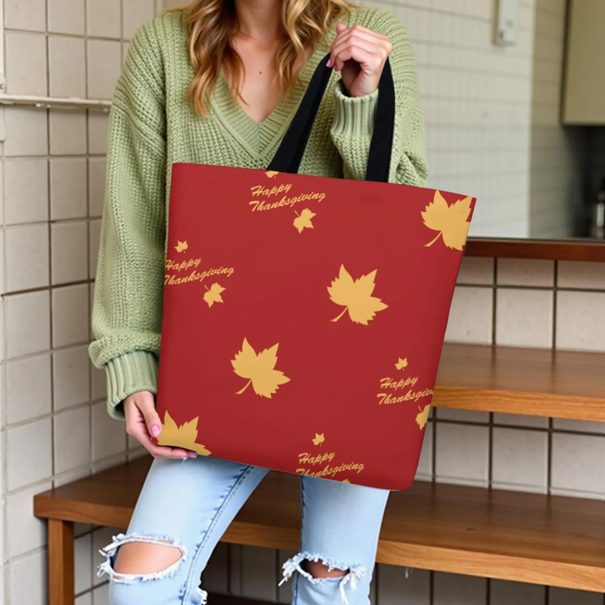 صديقة للبيئة الشكر القيقب قماش حمل حقيبة حمراء احتفالية التوضيح الكتف المرأة قابلة لإعادة الاستخدام التسوق مثالية لمستخدمي البيئة #1