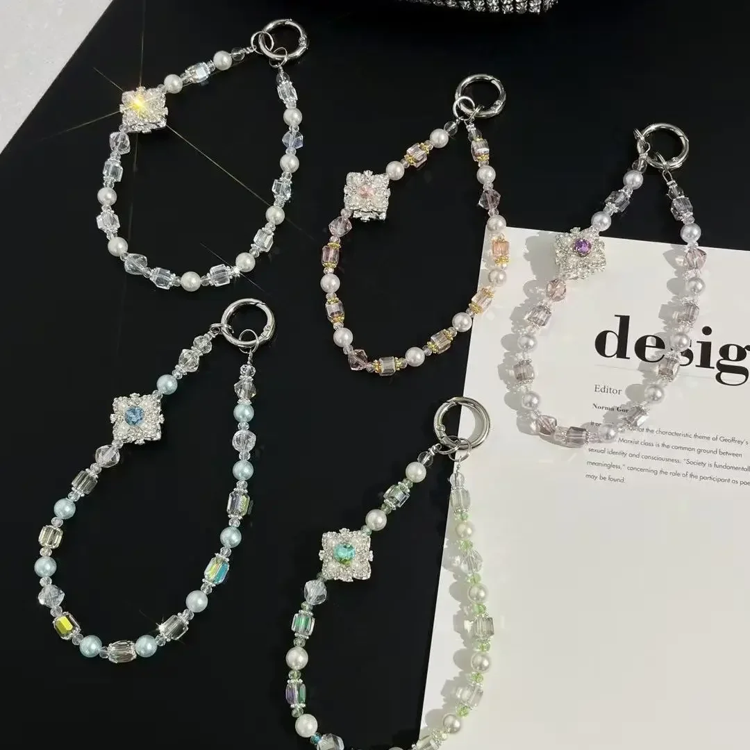 

Ins модный тренд, ремешок с кристаллами и бабочкой для мобильного телефона, анти-потерянная цепочка, ручной брелок на запястье с бисером, подвеска-цепочка, сумка