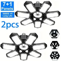 1/2 Packs Deformable LED Garage Light Bulb,Mini 7+1 Adjustable Panels E26/E27 LED Bulb Ceiling Lighting for Workshop Garage Lamp