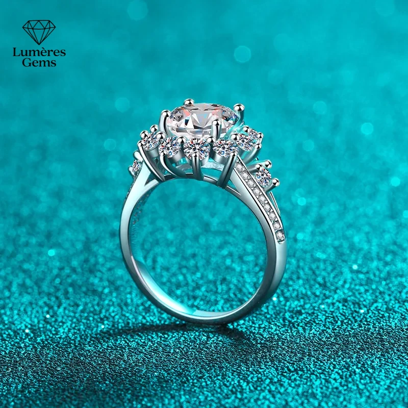 Anel de luxo 18k ouro branco hexagonal platina pt950 para mulheres com peça central de moissanite de 3ct joias finas