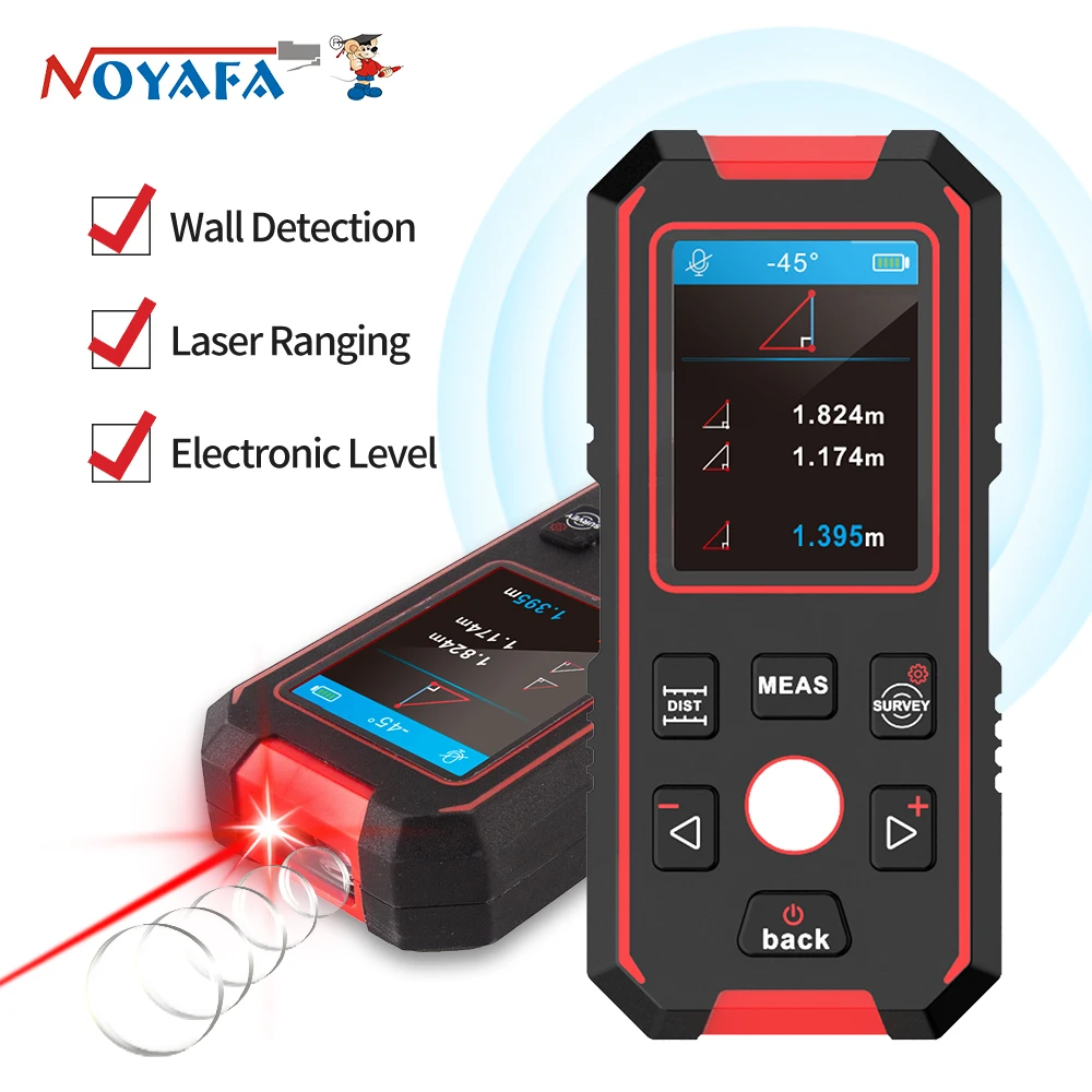 NOYAFA-Detector de Metales NF-518S, escáner de pared con telémetro láser, encontrar tachuelas de madera y Metal, cable vivo, pantalla LCD, Detector de pared