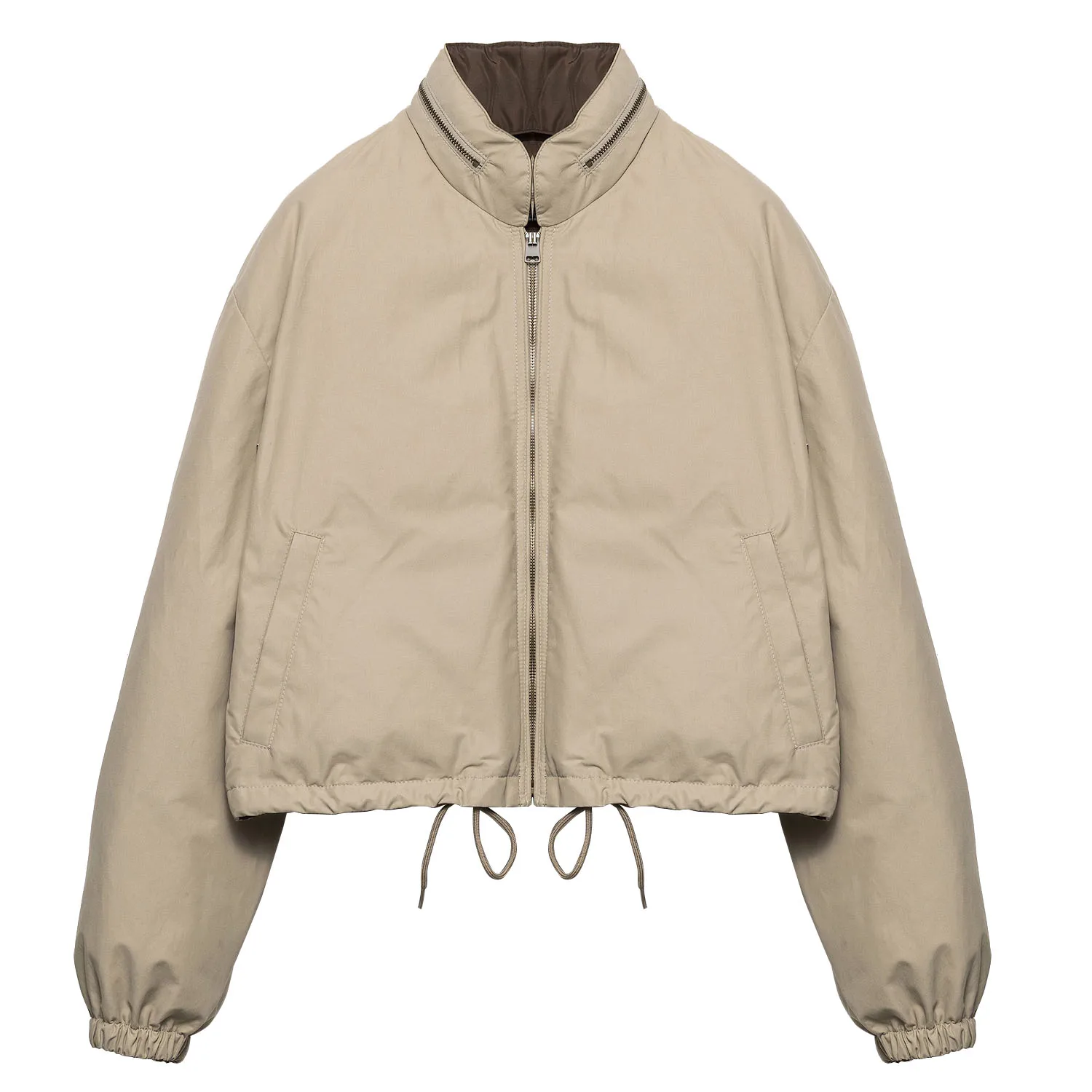 Light khaki color blocked hooded down jacket #S4128