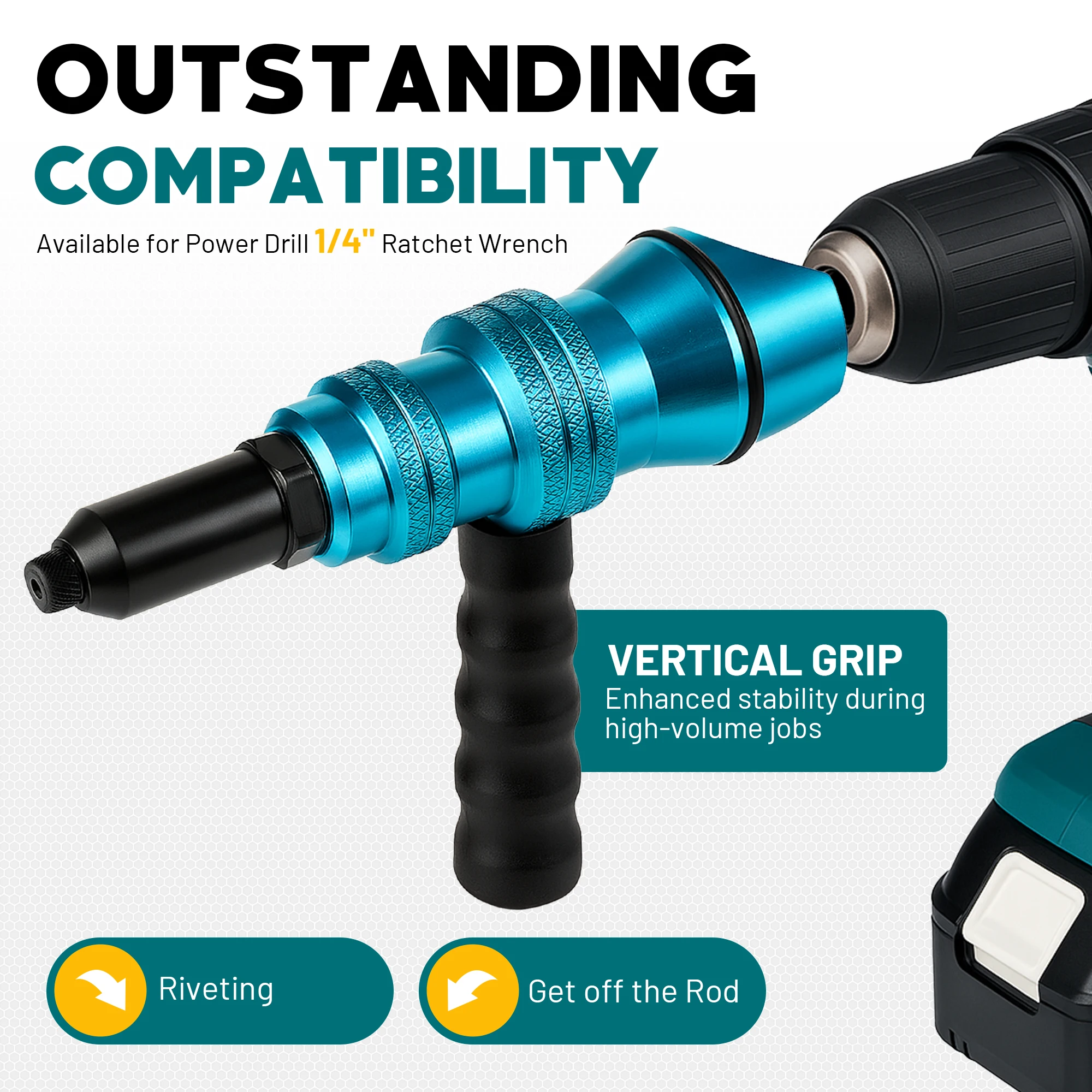 อะแดปเตอร์ปืนยิงรีเวท อุปกรณ์ยึดรีเวทสำหรับสว่านไฟฟ้าและสว่านไฟฟ้าไร้สาย ใช้งานง่ายสำหรับรีเวทแบบป๊อป