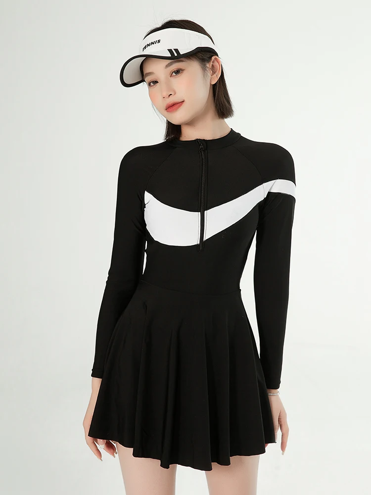 

Spor One-Piece Swimsuit for Women Long Sve Surfing Suit Sun Protection Flattering Belly Covering Thermal Spa Suitable