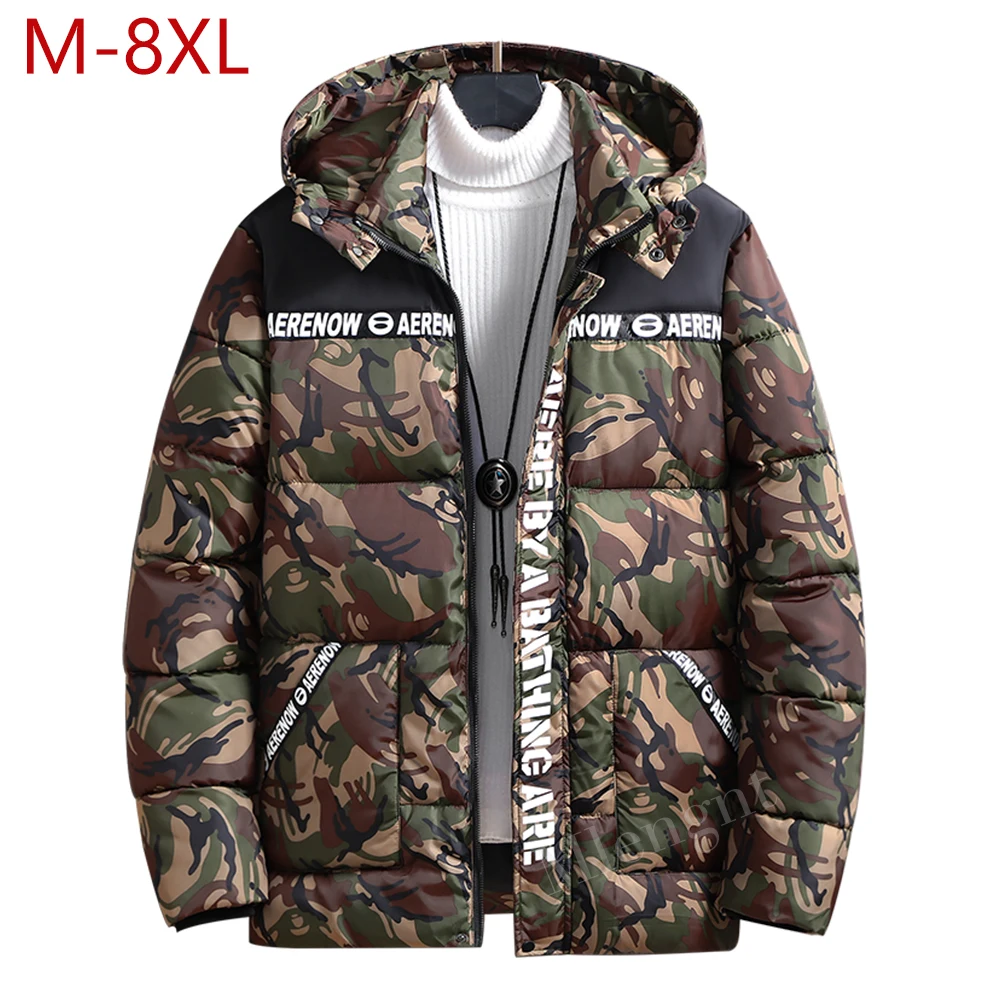 Winter Men\'s Jackets Hat Detachable Thicken Parkas Camouflage Warm Outerwear Casual Coats for Men Plus Large Size 8XL Clothing