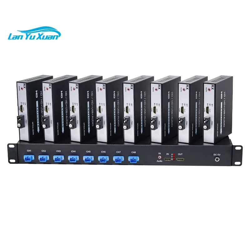 PINWEI 1x8 HDMI Optical Extender 1 Transmitter 8 Receivers 1080P Fiber Video Transceiver HDMI to Fiber Optic Converter