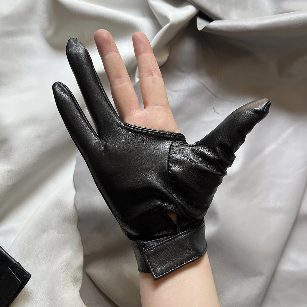 Men's Goatskin Gloves Women's Three-finger Stage Performance Punk Leather Gloves dark and semi-exposed fingers nightclub
