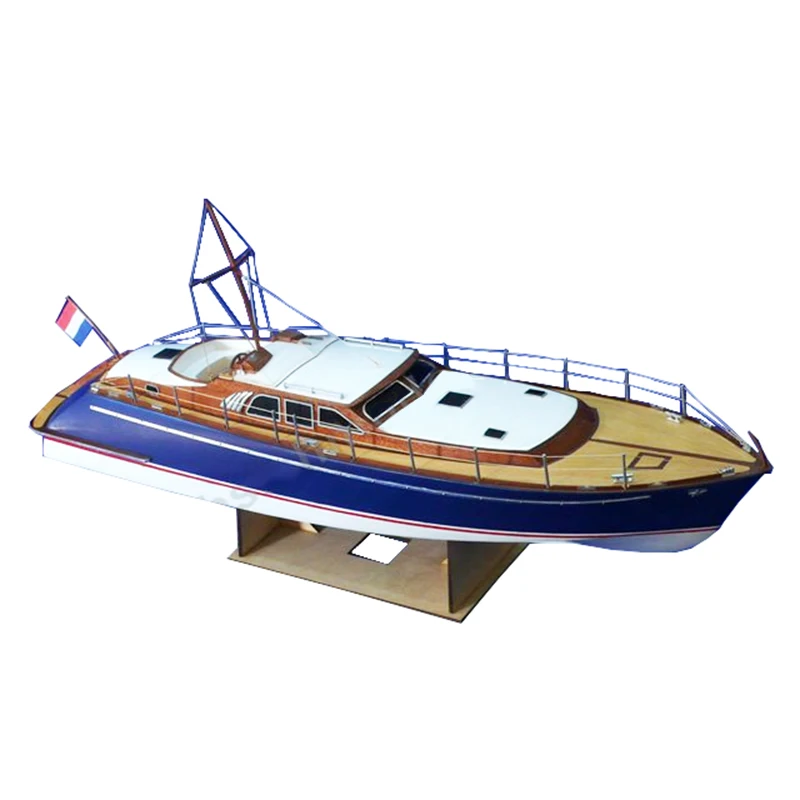 Electric Remote Control Luxury Yacht Blue Wave Knight Boat Model DIY Wooden Kit Office Decoration Furniture Ornaments Boy Gift