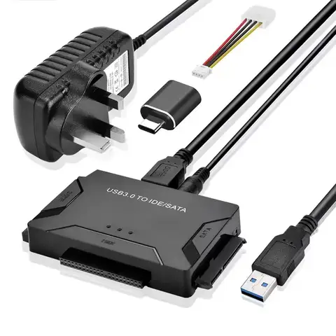 SATA/IDE to USB 3.0 Adapter Hard Drive Adapter Converter for Universal 2.5/3.5 Inch IDE SATA HDD SSD with 12V 2A Power Adapter