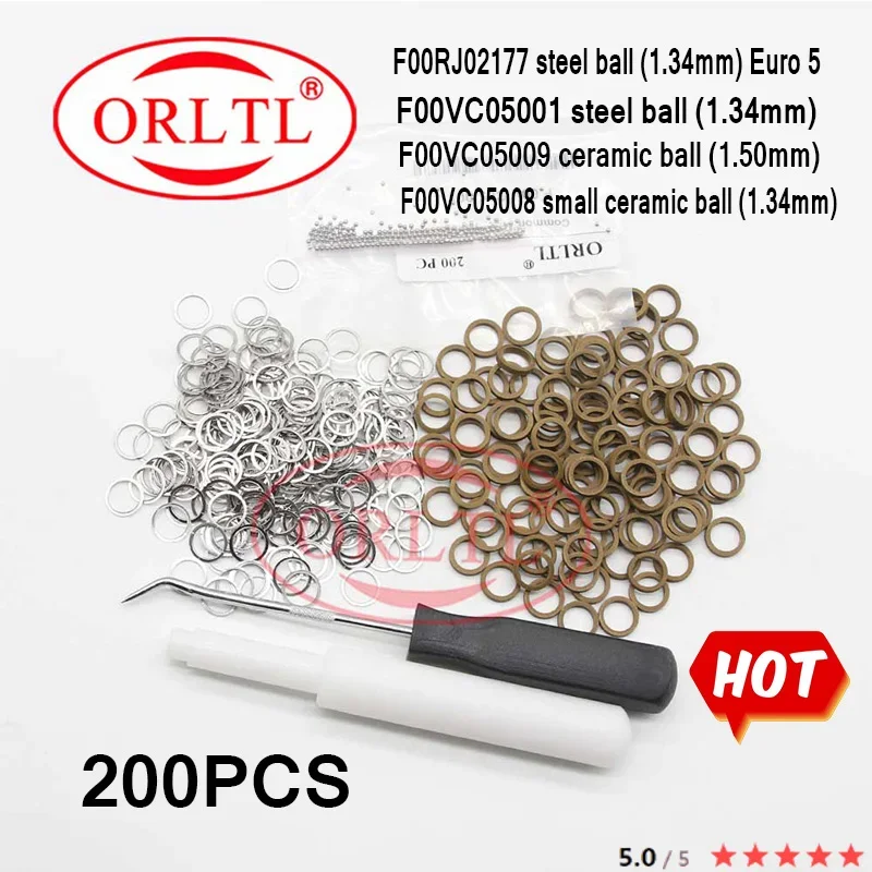 

Nozzle Injector Ball F00VC05001+F00VC99002 Common Rail Repair Kits Steel Ball 1.34mm seal rings F00VC05009 F00VC05008 200PCS