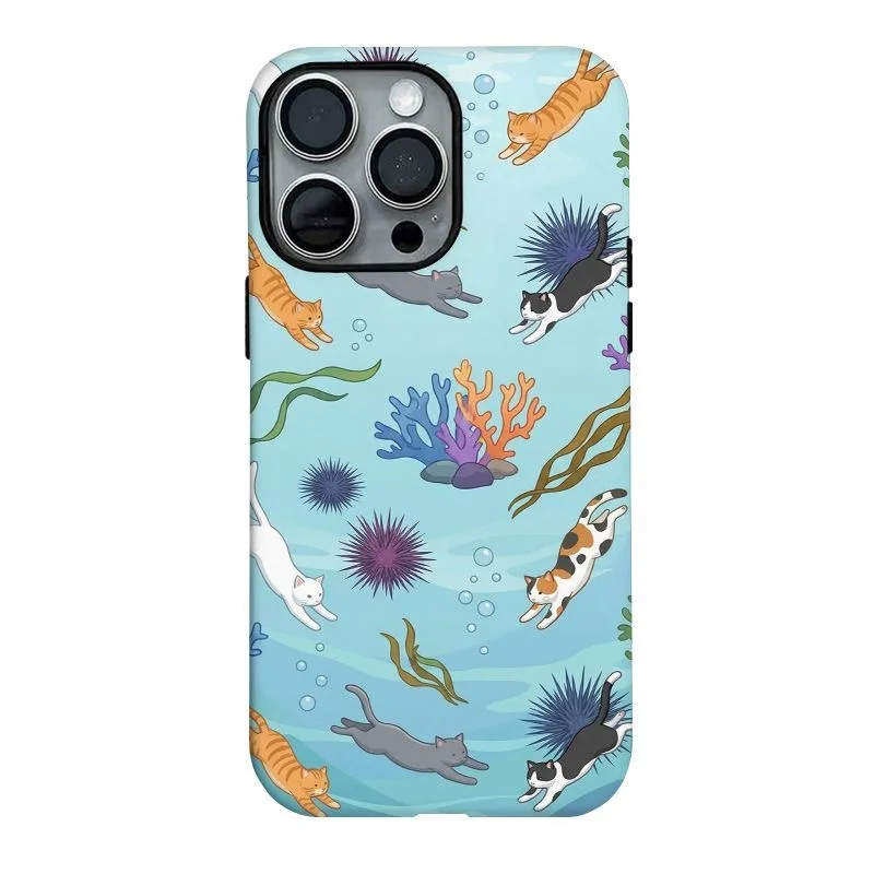 Ins Blue Diving Cat Case for IPHONE 17Air 16ProMax 15 14Plus 13 12mini 11 PRO Plus XR XS SE Acrylic TPU Two in One Phone Cases