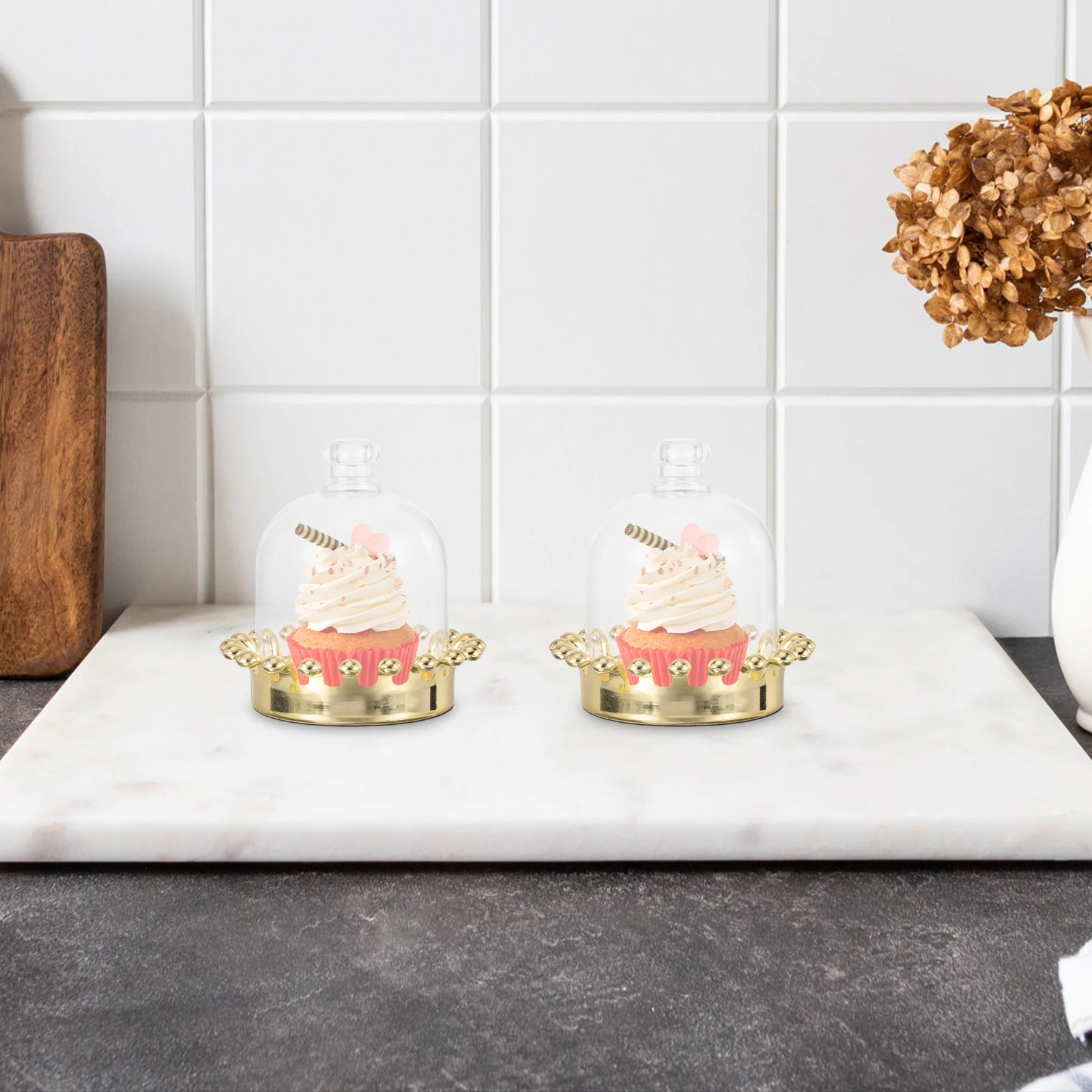 

12pcs Clear Plastic Cake Stand with Dome Transparent Lid Dessert Cover Mini Cupcake Holder Food Display Tray Home Party Use