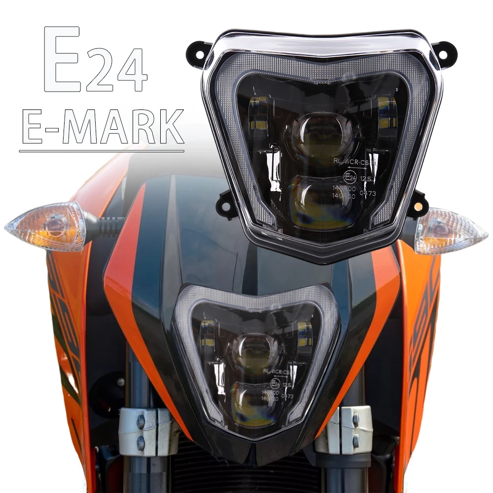 LED Headlight Headlamp For KTM Duke 690 R 690R 2012-2016 2017 2018 2019 E24 E-mark Motorcycle Head Light  Lamp H4 Bulb with DRL