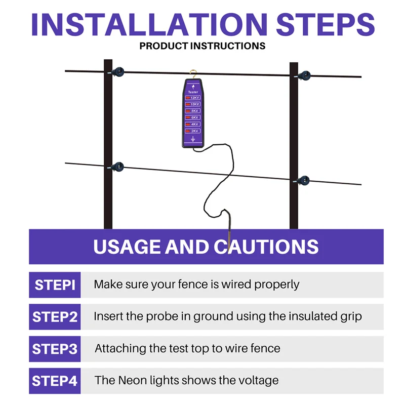 Tester napięcia do ogrodów elektrycznych AY03-2-12KV, tester napięcia do ogrodów elektrycznych, elektryczny energizator solarny